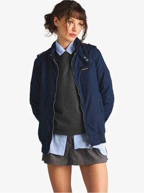 Members Only Navy Bomber Jacket with Zip Closure | Small
